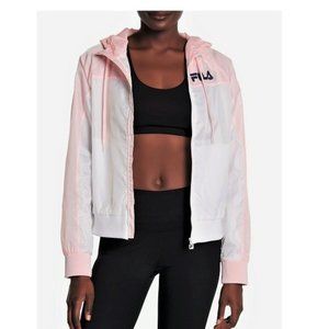 FILA USA Breeze Wind Jacket Hooded Windbreaker Pink White Size L Lightweight